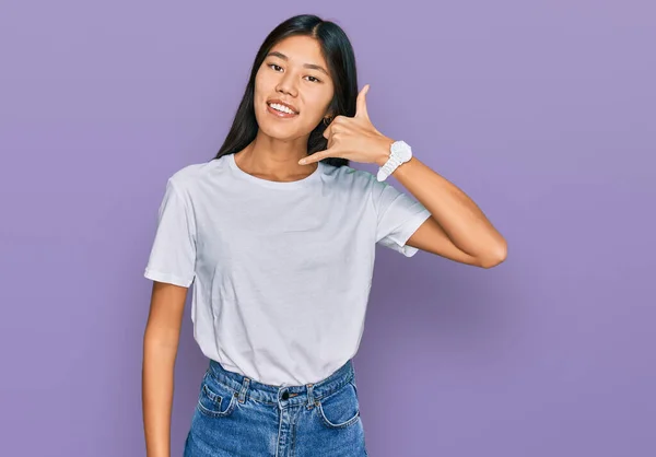 Beautiful Young Asian Woman Wearing Casual White Shirt Smiling Doing — 스톡 사진