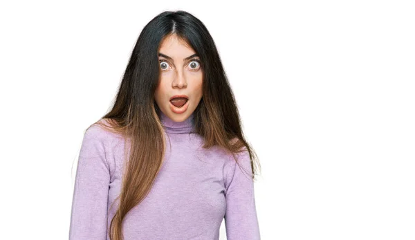 Young Beautiful Teen Girl Wearing Turtleneck Sweater Afraid Shocked Surprise — Stock Photo, Image