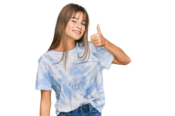 Teenager Caucasian Girl Wearing Casual Clothes Smiling Happy Positive Thumb —  Fotos de Stock