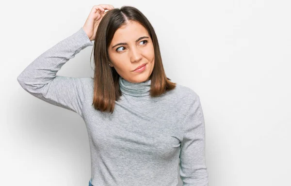 Young Beautiful Woman Wearing Casual Turtleneck Sweater Confuse Wondering Question — Stock Photo, Image