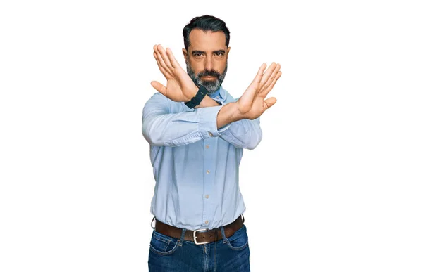 Middle Aged Man Beard Wearing Business Shirt Rejection Expression Crossing — Stockfoto