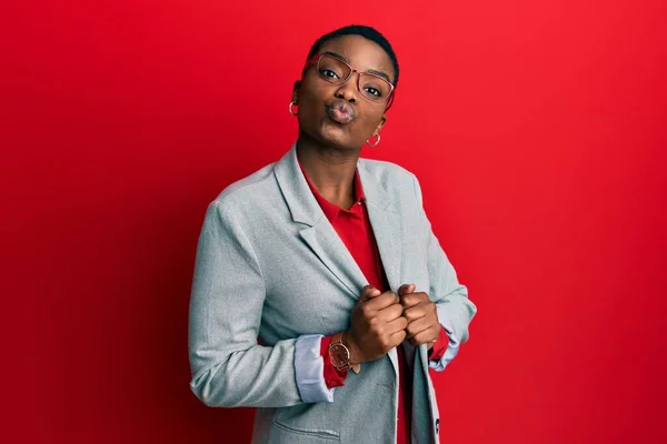 Young African American Woman Wearing Business Jacket Glasses Looking Camera — Stock Photo, Image