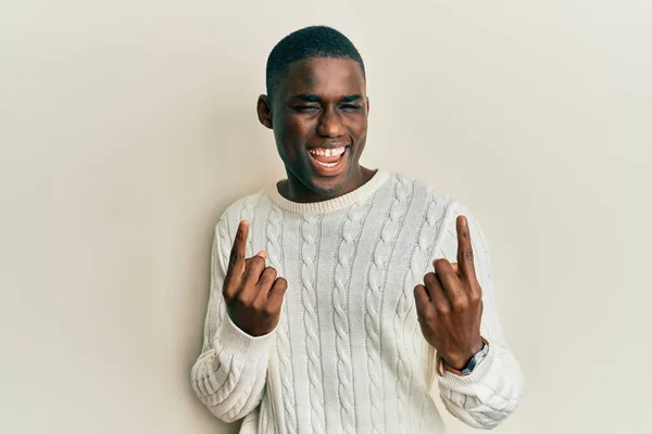 Young African American Man Wearing Casual Clothes Showing Middle Finger — Foto Stock