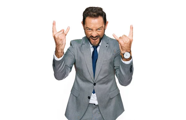 Middle Age Man Wearing Business Clothes Shouting Crazy Expression Doing — Stock Photo, Image