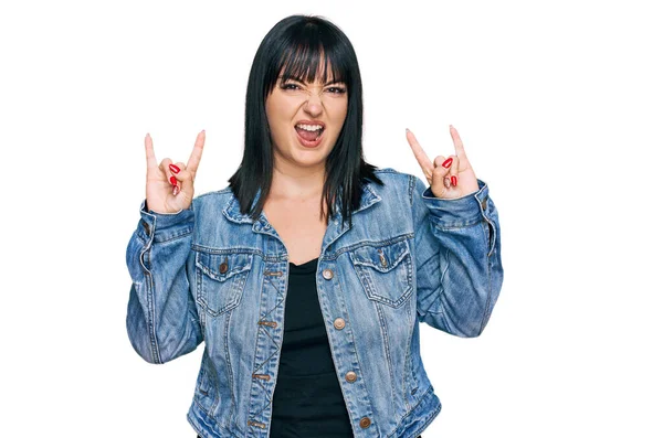 Young Hispanic Woman Wearing Casual Clothes Shouting Crazy Expression Doing — Stock Photo, Image