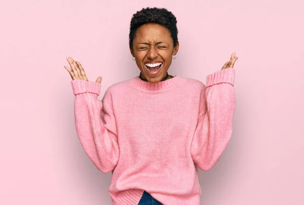 Young African American Woman Wearing Casual Clothes Celebrating Mad Crazy — Stock Photo, Image