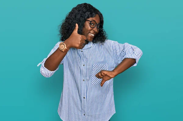 Beautiful African Young Woman Wearing Casual Clothes Glasses Doing Thumbs — Stock Photo, Image