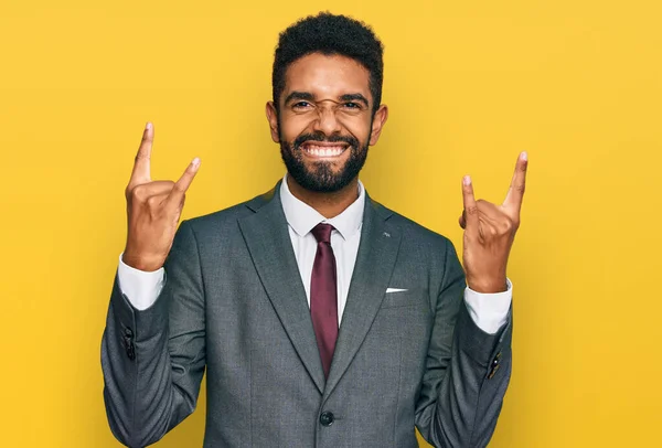 Young African American Man Wearing Business Clothes Shouting Crazy Expression — Stock Photo, Image