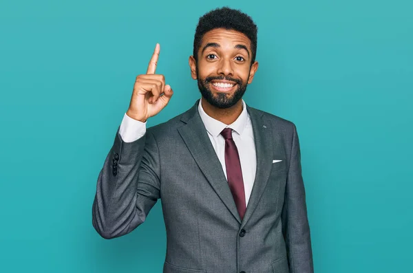 Young African American Man Wearing Business Clothes Pointing Finger Successful — Stock Photo, Image