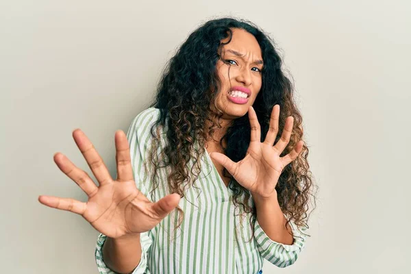 Young Latin Woman Wearing Casual Clothes Disgusted Expression Displeased Fearful — Stock Photo, Image