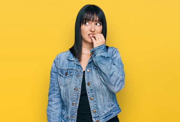 Young Hispanic Woman Wearing Casual Clothes Looking Stressed Nervous Hands — Stock Photo, Image