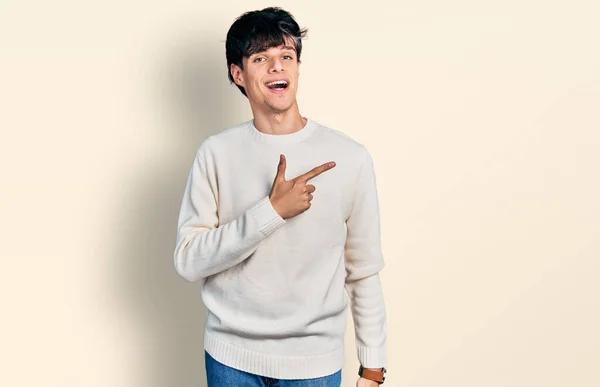 Handsome Hipster Young Man Wearing Casual Winter Sweater Cheerful Smile — Stock Photo, Image