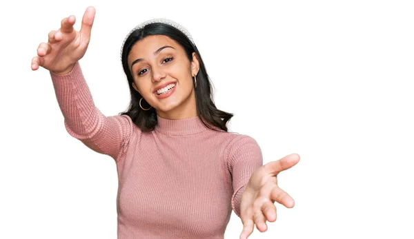 Young Hispanic Girl Wearing Casual Clothes Looking Camera Smiling Open — Stock Photo, Image