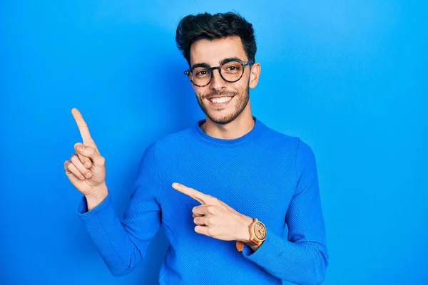 Young Hispanic Man Wearing Casual Clothes Glasses Smiling Looking Camera — Stock Photo, Image