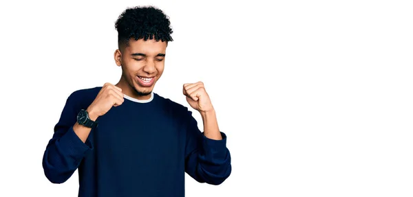 Young African American Man Wearing Casual Clothes Excited Success Arms — Stock Photo, Image