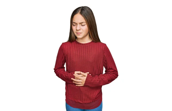 Schöne Brünette Kleine Mädchen Lässigem Pullover Mit Der Hand Auf — Stockfoto