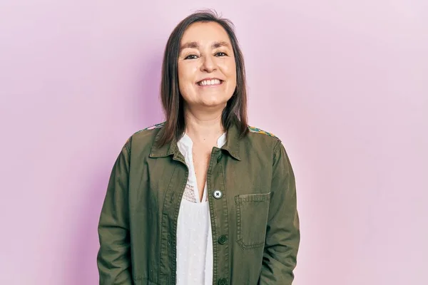 Middle Age Hispanic Woman Wearing Casual Clothes Looking Positive Happy — Stock Photo, Image