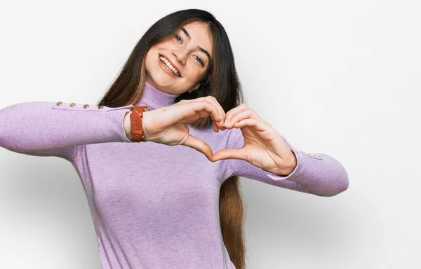 Young Beautiful Teen Girl Wearing Turtleneck Sweater Smiling Love Doing — Stock Photo, Image