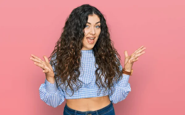 Young Hispanic Girl Wearing Casual Clothes Celebrating Crazy Amazed Success — Stock Photo, Image