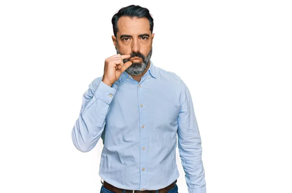 Middle Aged Man Beard Wearing Business Shirt Mouth Lips Shut — Stock Photo, Image