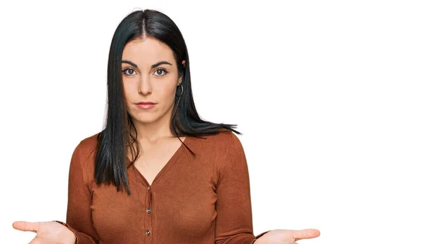 Young Hispanic Woman Wearing Casual Clothes Clueless Confused Expression Arms — Stock Photo, Image