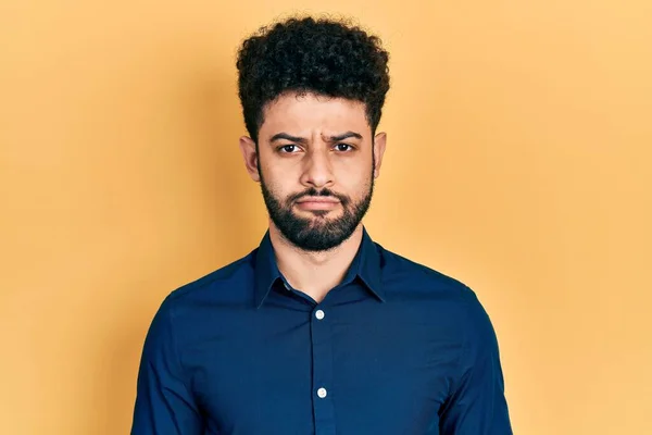 Jonge Arabische Man Met Baard Casual Shirt Depressief Zorgen Voor — Stockfoto