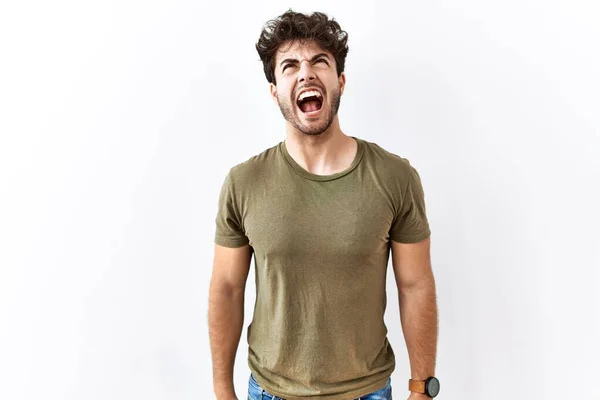 Hispanic Man Standing Isolated White Background Angry Mad Screaming Frustrated — Stock Photo, Image