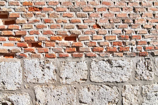 Baksteen Muur Textuur Met Gebarsten Tegels Cement Klassieke Brickwall Oppervlakte — Stockfoto