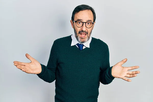 Middle Age Hispanic Man Wearing Casual Clothes Glasses Clueless Confused — Stock Photo, Image