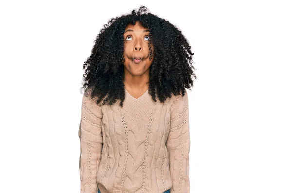 Young African American Girl Wearing Casual Clothes Making Fish Face — Stock Photo, Image