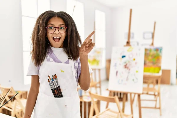 Young African American Girl Painting Art Studio Pointing Finger Successful — Fotografia de Stock