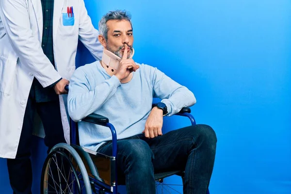 Handsome Middle Age Man Grey Hair Wheelchair Wearing Cervical Collar — Stock Photo, Image