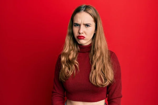 Jonge Blonde Vrouw Coltrui Depressief Bezorgd Verdriet Huilend Boos Bang — Stockfoto