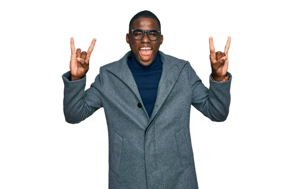 Young African American Man Wearing Business Clothes Glasses Shouting Crazy — Stock Photo, Image