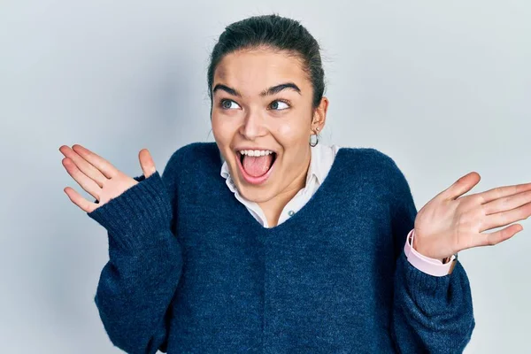 Young Caucasian Girl Wearing Casual Clothes Celebrating Crazy Amazed Success — Stock Photo, Image
