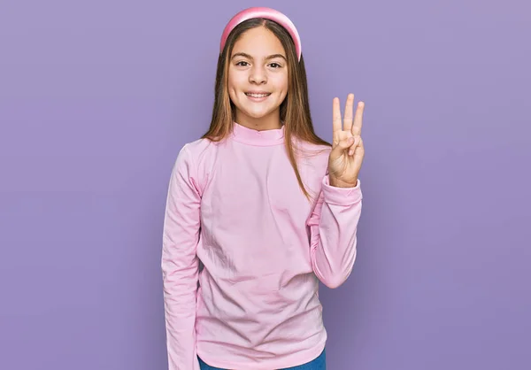 Beautiful Brunette Little Girl Wearing Casual Turtleneck Sweater Showing Pointing — Stock Photo, Image