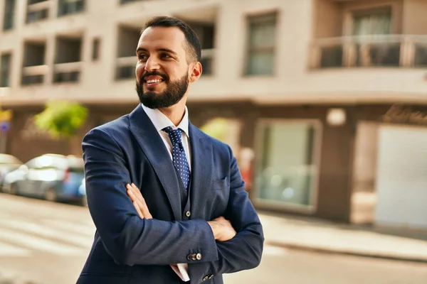 Young Businessman Smiling Happy Arms Crossed City — Stock Photo, Image