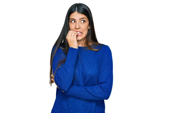 Young Hispanic Woman Wearing Casual Clothes Looking Stressed Nervous Hands — Stock Photo, Image