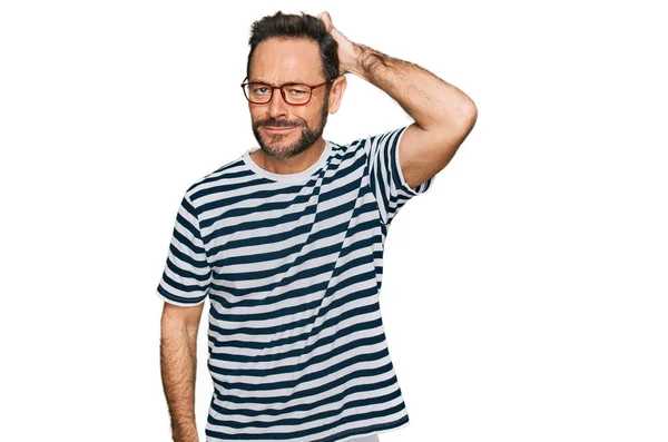 Middle Age Man Wearing Casual Clothes Glasses Confuse Wonder Question — Stock Photo, Image