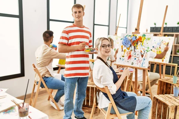 Gruppo Persone Sorridenti Disegno Felice Studio Arte — Foto Stock