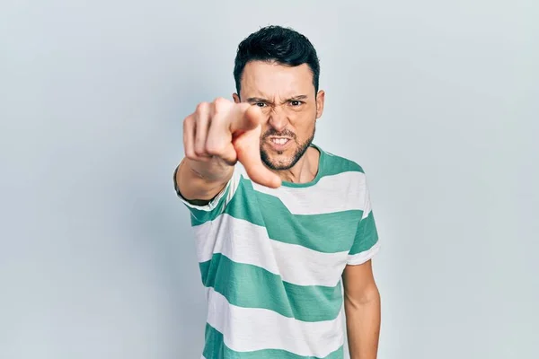 Young Hispanic Man Wearing Casual Clothes Pointing Displeased Frustrated Camera — Stock Photo, Image