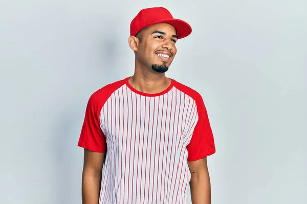 Jovem Afro Americano Vestindo Uniforme Beisebol Rosto Sério Pensando Questão — Fotografia de Stock