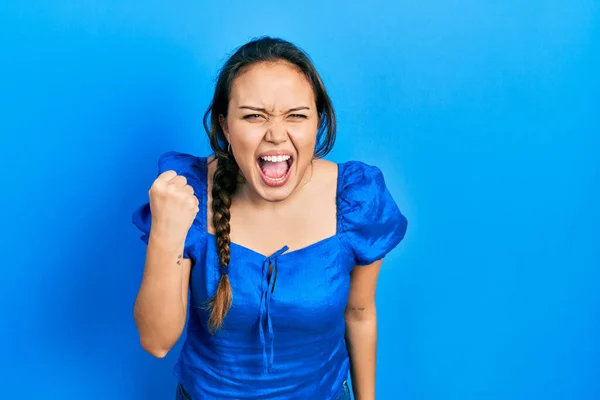Young Hispanic Girl Wearing Casual Clothes Angry Mad Raising Fist — Stock Photo, Image