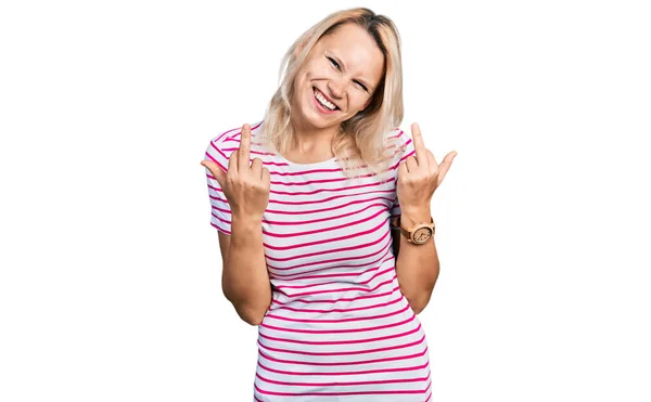 Young Caucasian Woman Wearing Casual Clothes Showing Middle Finger Doing — Stock Fotó