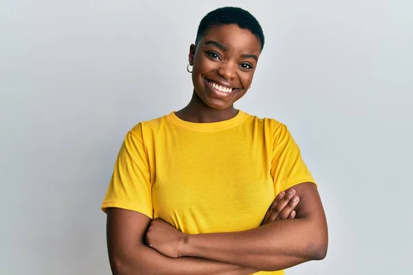 Young African American Woman Wearing Casual Yellow Shirt Happy Face — Stock Photo, Image