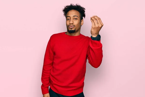 Joven Afroamericano Con Barba Vistiendo Suéter Casual Invierno Haciendo Gesto —  Fotos de Stock