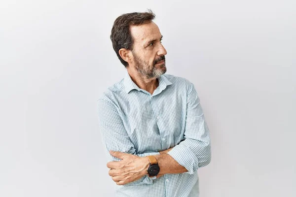 Hispanischer Mann Mittleren Alters Mit Bart Der Vor Isoliertem Hintergrund — Stockfoto