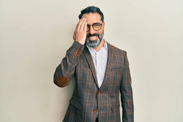 Middle Age Man Beard Grey Hair Wearing Business Jacket Glasses — Stock Photo, Image