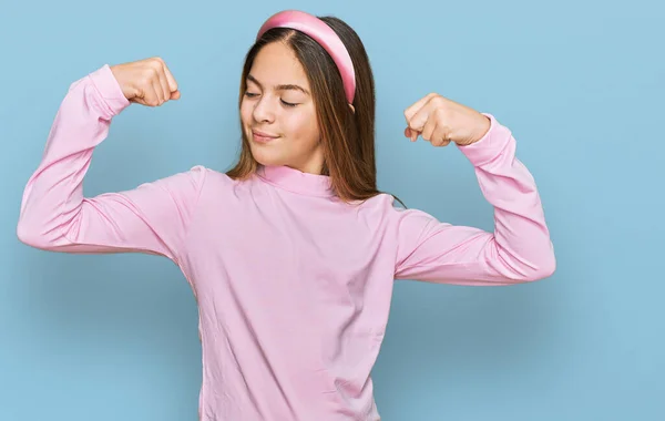 Beautiful Brunette Little Girl Wearing Casual Turtleneck Sweater Showing Arms — Stock Photo, Image