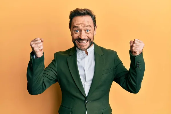 Middle Age Man Wearing Business Suit Celebrating Surprised Amazed Success — Stock Photo, Image